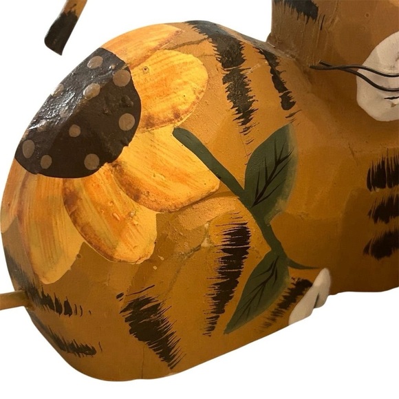 Set of 2 Painted Wooden Cat Figurines with Sunflower Design - Picture 7 of 10